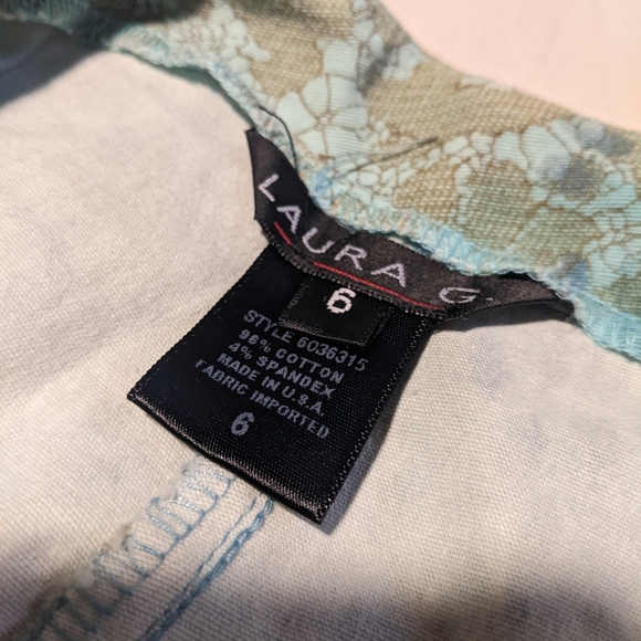 Vintage Blue Floral Pants Cropped Laura G Cotton Made in USA - Picture 3 of 4